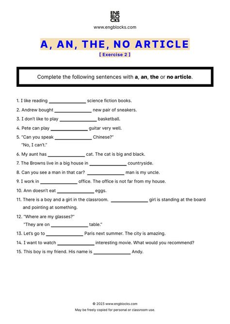 #article #articleworksheet #english #englishgrammar #esl #eslworksheet #engblocks #eslwebsite Articles Worksheet With Answers, A An The Articles Worksheets, A An The Worksheet, Articles Grammar, Article Grammar, Articles Activities, Articles Worksheet, English Skills, English Grammar Worksheets