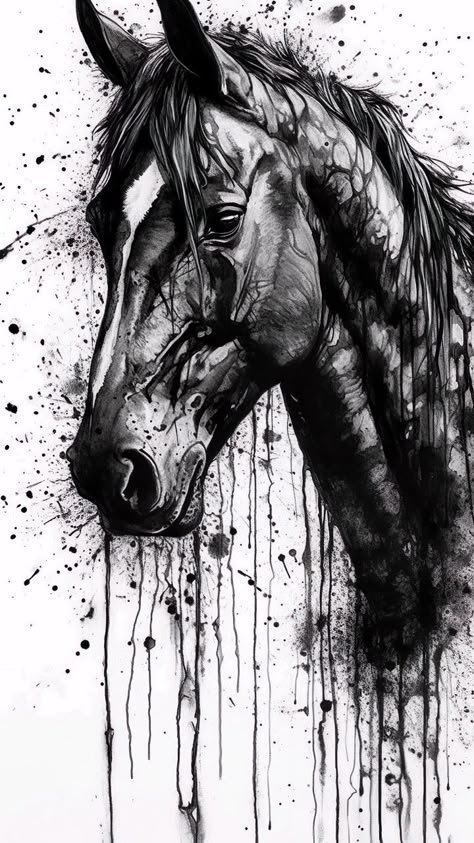 Equine Art Pencil Drawings, Wallpaper Horse, Horse Tattoo Design, Charcoal Painting, Horse Canvas Painting, Crazy Tattoos, Horse Paintings, Horse Sketch, Motif Art Deco