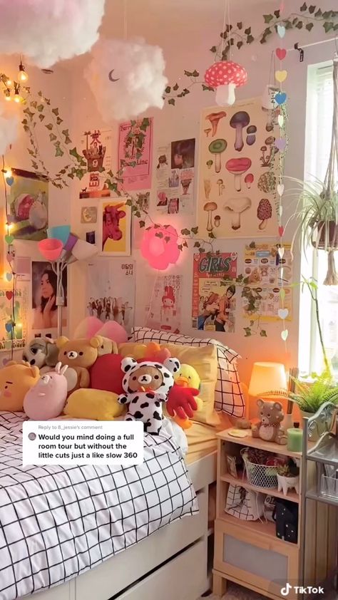 Soft Indie Bedroom Aesthetic, Kawaii Dorm Room Aesthetic, Pastel Indie Room, Dorm Room Indie, Danish Pastel Room With Loft Bed, Kidcore Aesthetic Room, Kawaii Rooms With Loft Bed, Kawaii Cluttercore Bedroom, Real Indie