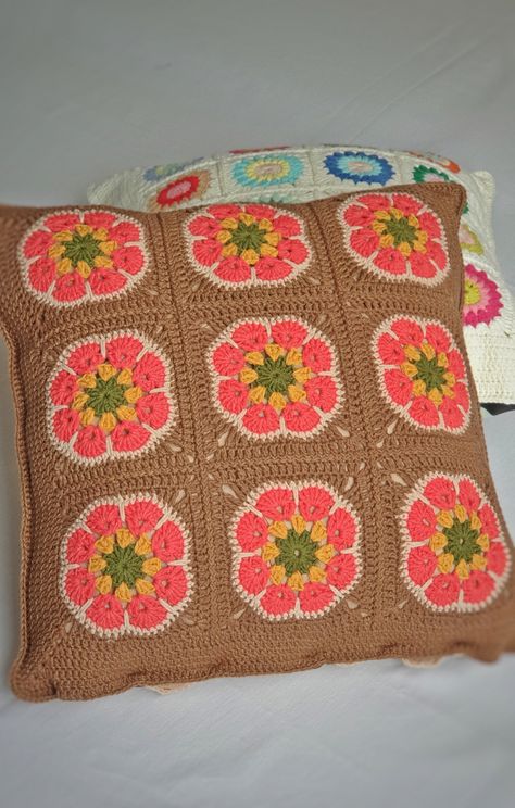 Excited to share this item from my #etsy shop: Decorative Crochet Pillow Cover, Hand Knit Cushion Case,Handmade Throw Pillows,African Flower, Brown Pillow Sham,16x16,Custom Order Accepted #brown #beige #coveronly #cotton #square #crochetpillowcover #grannysquarepillow #handknitpillows #crochetthrowpillow Hand Knitted Throws, African Pillow, Decorative Crochet, Crochet Adult Hat, Flower Brown, Cushion Cover Pattern, Crochet Granny Square Afghan, Crochet Pillow Cover, Crochet Cushion Cover