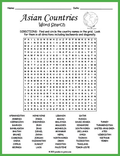 Free Printable Asian Countries Word Search History Word Search, Continent Of Asia, Free Printable Word Searches, Puzzle Worksheet, Teaching Geography, Hard Words, Teaching Quotes, Travel Words, Asian Countries