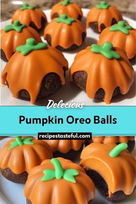 Pumpkin Oreo Balls are a festive no-bake treat perfect for Halloween or autumn celebrations. These bite-sized desserts feature a creamy mixture of crushed Oreos and cream cheese, coated in orange candy melts, and topped with pretzel sticks and green leaf decorations to resemble adorable little pumpkins. Oreo Pumpkin, Homemade Halloween Treats, Halloween Dessert Table, Oreo Balls Recipe, Cream Cheese Oreo, Pumpkin Balls, Thanksgiving Snacks, Chocolate Sticks, Oreo Balls