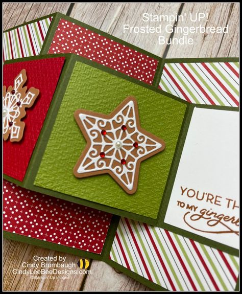 Z Fold Christmas Cards Ideas, Su Frosted Gingerbread Cards, Stampin Up Frosted Gingerbread, Frosted Gingerbread Stampin Up Cards, Frosted Gingerbread, Folded Christmas Cards, Gingerbread Cards, Gingerbread Theme, Bee Designs