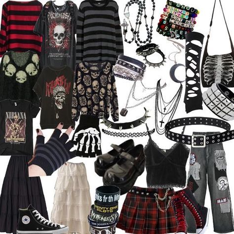 Alt Outfit Board, My Dream Closet Outfits, Alt Outfits Ideas, Punk 2000s Fashion, Emo Vibes Aesthetic, Emo Rock Aesthetic, Emo Essentials, Alt Punk Outfits, Mha X Oc