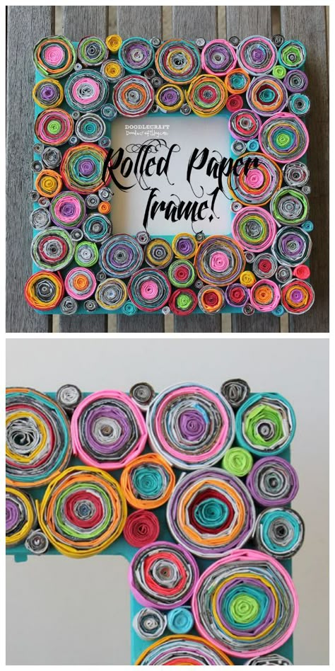 Upcycled Rolled Paper Frame #decoration #quilling #paper_craft Recycled Paper Crafts, Diy Recycled Projects, Rolled Paper Art, Folding Origami, Quilled Creations, Magazine Crafts, Newspaper Crafts, Quilling Paper Craft, Paper Frame