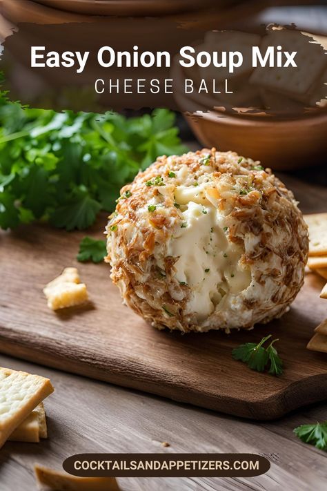 This tasty Onion Cheese Ball only requires four simple ingredients and yields a creamy interior with a savory, crunchy exterior! Perfect for easy Christmas party appetizers, holiday party cheese ball appetizer or any time you want the savory flavor of an onion cheese ball. The French Onion soup mix and fried onions makes this a flavorful easy savory dip appetizer great for delicious party food! French Onion Soup Mix Dip, Easy Christmas Party Appetizers, Onion Cheese Ball, Savory Cheese Ball, French Onion Soup Cheese, Party Cheese Ball, Best Cheese Ball, Christmas Cheese Ball, Christmas Party Appetizers