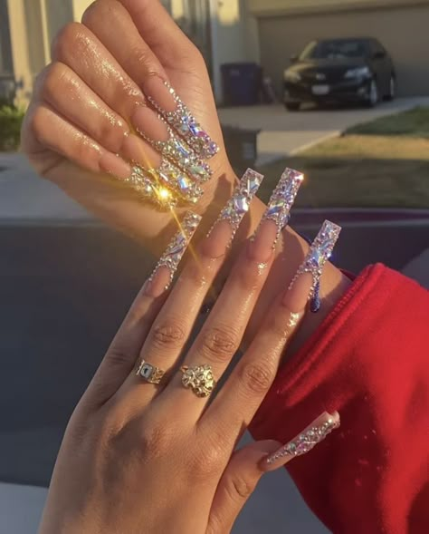 Drip Nails, Nails Design With Rhinestones, Glow Nails, Long Acrylic Nails Coffin, Acrylic Nails Coffin Pink, Unique Acrylic Nails, Long Square Acrylic Nails, Bling Acrylic Nails, French Tips