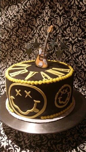 Nirvana Birthday Cake by CBJ's Foo Fighters Cake, Nirvana Birthday, Gothic Birthday Cakes, 15th Birthday Cakes, Birthday Party Snacks, Birthday Cakes For Women, Cakes For Women, Different Cakes, Tasty Baking