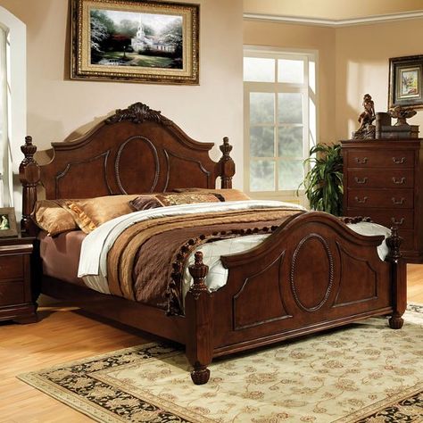 Furniture of America CM7952 Velda II Bed | ATG Stores English Style Bedroom, Traditional Bedroom Sets, Cherry Bed, Cherry Bedroom, Bed Frame Sets, Muebles Shabby Chic, Springfield Massachusetts, Eastern King Bed, Прикроватные Тумбочки