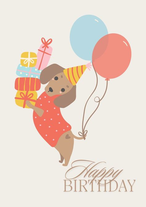 Printable birthday card, cute puppy, digital download, Birthday Wishes, Celebration, Instant Download, Print at Home, Birthday Card Happy Birthday Cartoon, At Home Birthday, Happy Birthday Animals, Funny Happy Birthday Images, Virtual Birthday, Dachshund Birthday, Nice Tattoos, Happy Birthdays, Work Fun