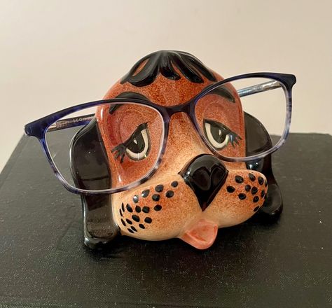 Vintage Eyeglass Stand, Arnel’s Hound Dog, Eye Glasses Holder, Pup Lover Gift, Kitschy Ceramic Organizer by SentimentalDoodads on Etsy Pottery Eyeglass Holder, Nose Glasses Holder, Ceramic Eyeglass Holder, Clay Glasses Holder Diy, Ceramic Glasses Holder, Glasses Holder Clay, Clay Glasses Holder, Ceramic Organizer, Eye Glasses Holder