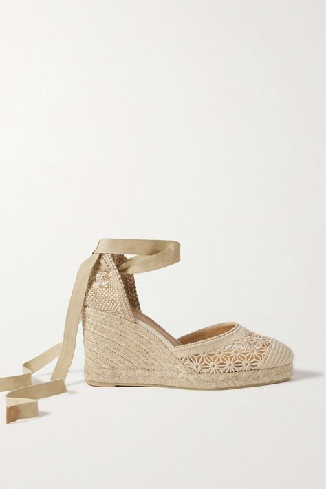 Casal 80 guipure lace and canvas wedge espadrilles | Net-a-Porter (UK & EU) Castaner Espadrilles, Noble Lady, Mode Rose, Flowy Dresses, Dream Aesthetic, Wedge Espadrilles, Bridesmaid Shoes, Guipure Lace, Spring Trends