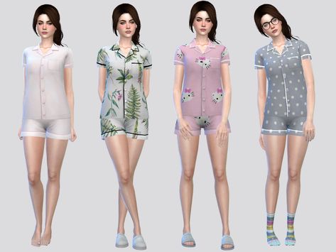 The Sims Resource - FullBody Sleepwear Women (S) Clothes Sleep, Sims 4 Cc Clothes, Ts4 Clothes, Los Sims 4 Mods, Satin Pjs, Sims 4 Family, Silk Pjs, Girls Pjs, Free Sims 4