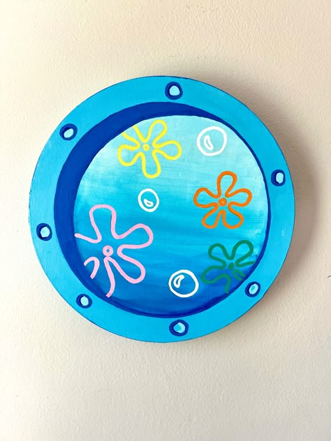 #acrylicpainting #circlecanvas #canvas #spongebob #bikinibottom #painting #acrylic Spongebob Round Canvas, Easy Paintings Spongebob, Spongebob Record Painting, Acrylic Painting Spongebob, Circle Box Painting Ideas, Funny Spongebob Paintings, Canvas Painting Ideas For Bathroom, Cute Circle Paintings, Spongebob Canvas Art