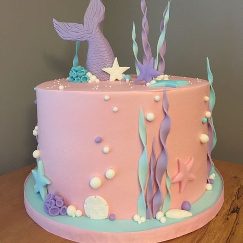 Pink Mermaid Birthday Cake, Simple Mermaid Birthday Cake, Pink Mermaid Cake, Simple Mermaid Cake, One Year Birthday Cake, Paisley Cake, 7th Birthday Cakes, Ocean Cakes, 6th Birthday Cakes