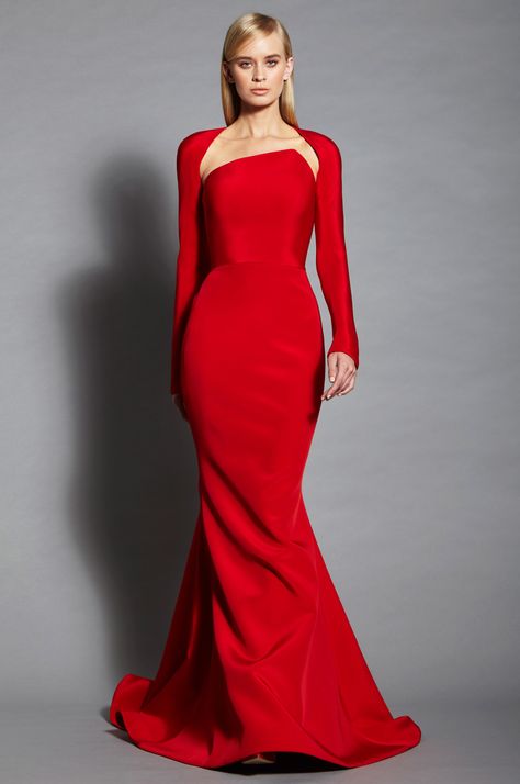 Romona Keveza New York Spring/Summer 2017 Ready-To-Wear Details | #NYFW Dresses With Long Sleeve, Formal Party Dresses, Red Evening Gowns, Romona Keveza, Robes Glamour, Strapless Evening Dress, Long Sleeve Jacket, Elegant Red, Dress Zipper