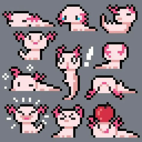 Drawing Pixel Art, Axolotl Drawing, Axolotl Art, Pixel Tattoo, Hama Art, 8 Bit Art, Pixel Art Tutorial, Pixel Art Characters, Pix Art