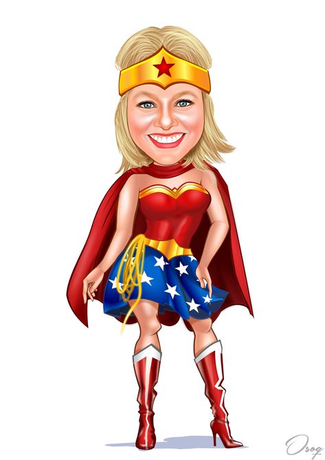 Wonder Woman Caricature, Superhero Portraits, Superman Dress, Superhero Portrait, Superhero Designs, Mini Cartoon, Mothersday Gift, Caricature Sketch, Caricature From Photo