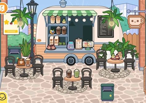 NEW Toca Life World update from Home Designer "Local Shop". This is my aesthetic Coffee Food Truck. Sub please <3 Aesthetic Food Truck, Toca Boca Hair Salon, Asmr Aesthetic, Toca Life World Aesthetic Pfp, Bad Room Ideas, Minecraft Interior, Toca Life World, Minecraft Interior Design, Arts And Crafts Storage