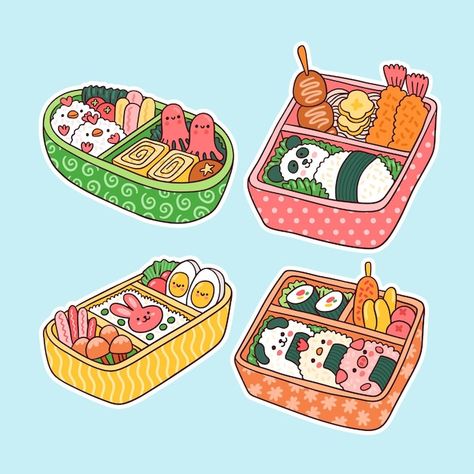 Bento Japanese, Papercraft Pokemon, Kawaii Bento, Cute Bento, Food Artwork, Food Cartoon, Cute Food Drawings, Cute Food Art, Kawaii Stickers