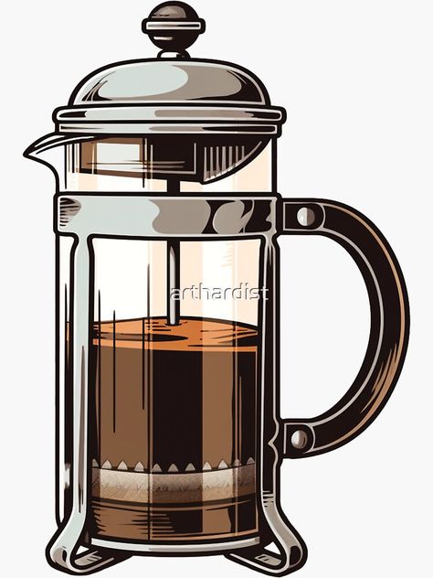 "French press" Sticker for Sale by arthardist | Redbubble French Press Illustration, French Press, Home Art, Vinyl Sticker, Flash, Clip Art, Coffee, Art