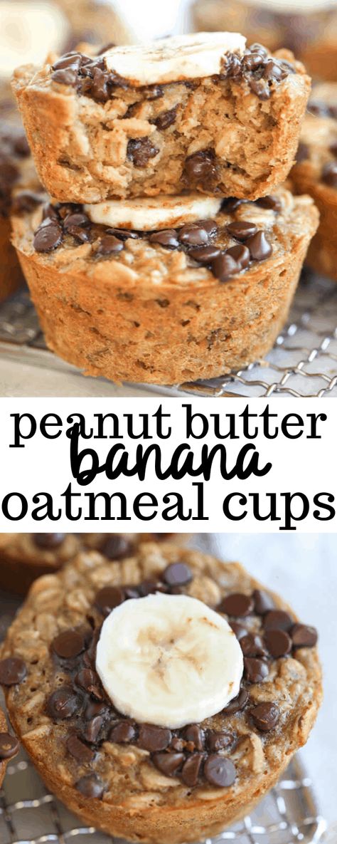 Peanut Butter Banana Baked Oatmeal Cups are a delicious treat perfect for breakfast, snacking, and on-the-go. Add these to your meal prep lineup for an easy, pre-made hunger fix! Banana Oatmeal Cups, Peanut Butter Banana Baked Oatmeal, Peanut Butter Banana Oatmeal, Erin Lives Whole, Banana Baked Oatmeal, Baked Oatmeal Cups, Oatmeal Cups, Banana Oatmeal, Think Food