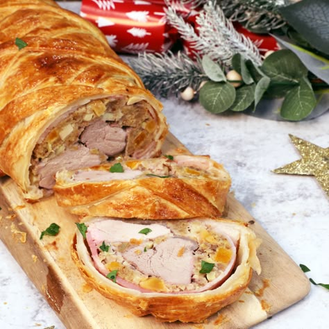 Pork Wellington with Apple and Apricot Stuffing Apricot Stuffing, Pork Wellington, Best Pork Tenderloin Recipe, Wellington Recipe, Honey Pork, Tenderloin Recipe, Pork Bacon, Pork Loin Recipes, Pork Ham