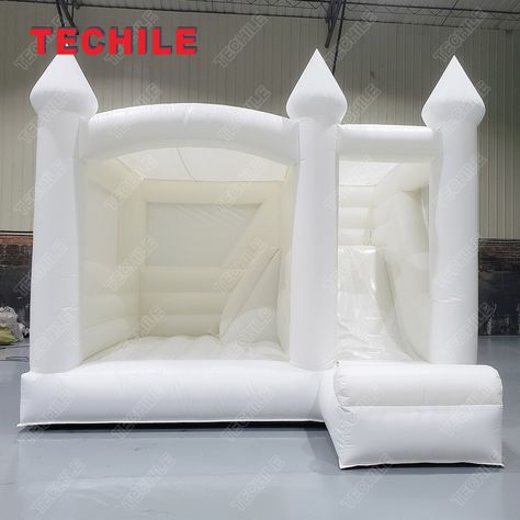 White Bouncy House, Wedding Bouncy Castle, House With Slide, White Bounce House, Jump House, Bounce House With Slide, Bubble Soccer, Pirate Boats, Bubble House