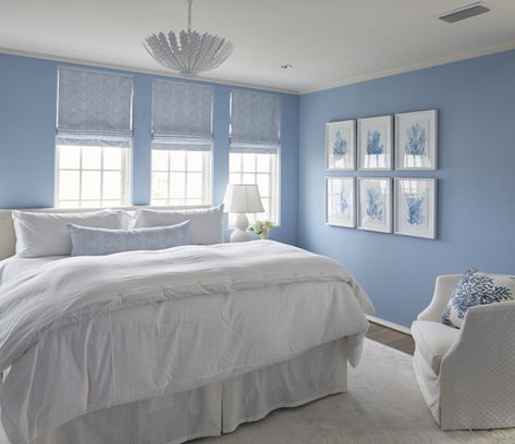 Melanie Turner Interiors | House of Turquoise White Coastal Bedroom, Melanie Turner Interiors, Light Blue Bedroom, Blue Room Decor, Blue Bedroom Walls, White Bedroom Design, Light Blue Walls, Blue Bedroom Decor, Bedroom Wall Designs