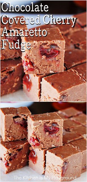 Cherry Amaretto Fudge, Amaretto Fudge Recipe, Amaretto Fudge, Cherry Fudge, Cherry Amaretto, The Kitchen Is My Playground, Amazing Cookie Recipes, Chocolate Covered Cherry, Homemade Fudge Recipes