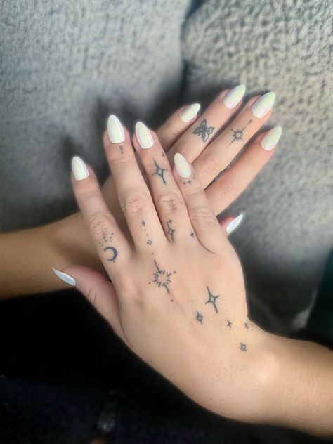 #nails #tattoo #tattooideas #tattooart #tinytattoo #tinytattoosideas #tattoosforwomen #handtattoo #fineline #butterflytattoo #finelinetattoo #moontattoo Moon Hand Tattoos For Women, Crescent Moon Finger Tattoo, Fineline Hand Tattoo, Sun And Moon Hand Tattoo, Sun Finger Tattoo, Tiny Fish Tattoo, Moon Hand Tattoo, Fine Line Hand Tattoo, Tattoo Claims