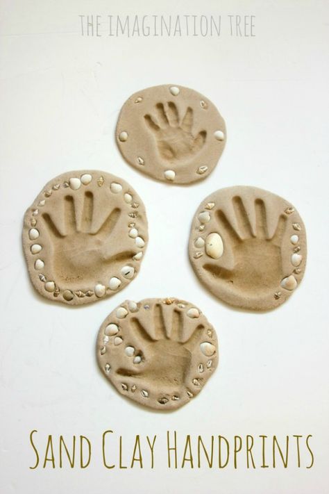 Clay Handprint, Beach Crafts For Kids, Sand Clay, Clay Recipe, Imagination Tree, Keepsake Crafts, Sand Crafts, Vbs Crafts, Ocean Crafts