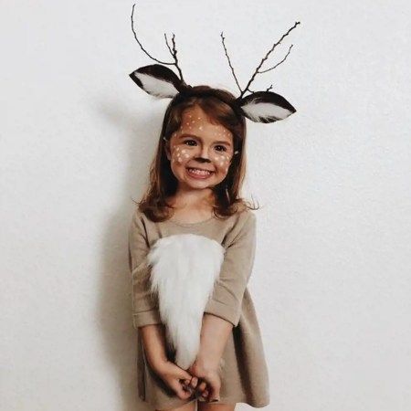 Diy Girl Costumes Kids, Kids Costumes Girls Diy, Kids Costumes Diy, Deer Costume Diy, Halloween Costumes Children, Bambi Costume, Pebbles Costume, 3 People Costumes, Halloweenský Makeup