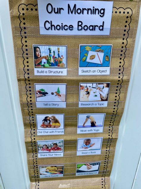 Discover active and alternative ideas to morning work to create a soft start to your day. Use a morning choice board during arrival time to give preschool, kindergarten, and first grade children open-ended choices to start their day. Activities include building, sketching, yoga, writing news, reading books, puzzles, writing in a journal, telling a story and more. For easy set up, place materials in tubs or bins and set them on tables for kids to enjoy upon entering the classroom each morning. Reggio Kindergarten Activities, Morning Arrival Activities Preschool, Open Ended Centers Kindergarten, Writing Center Set Up Kindergarten, Preschool Choice Board, Soft Start Preschool, Choice Time Activities, Morning Work Choice Board, Morning Choice Activities