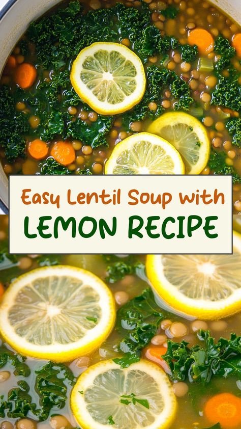 Warm up with a comforting bowl of Lentil Soup with Lemon. This soup is packed with hearty lentils and bright citrus flavors, creating a perfect balance of earthy and tangy notes. The lemon adds a refreshing twist to the classic lentil soup, making it a flavorful and nutritious option for any meal. Whether you're looking for a cozy dinner or a satisfying lunch, this recipe is sure to hit the spot. Give it a try and enjoy the deliciousness in every spoonful! Soup Making, Lentil Soup With Lemon, Protein Soups, Easy Lentil Soup, Lemon Recipe, Soup With Lemon, Lemon Soup, Lentil Soup Recipes, Cozy Dinner