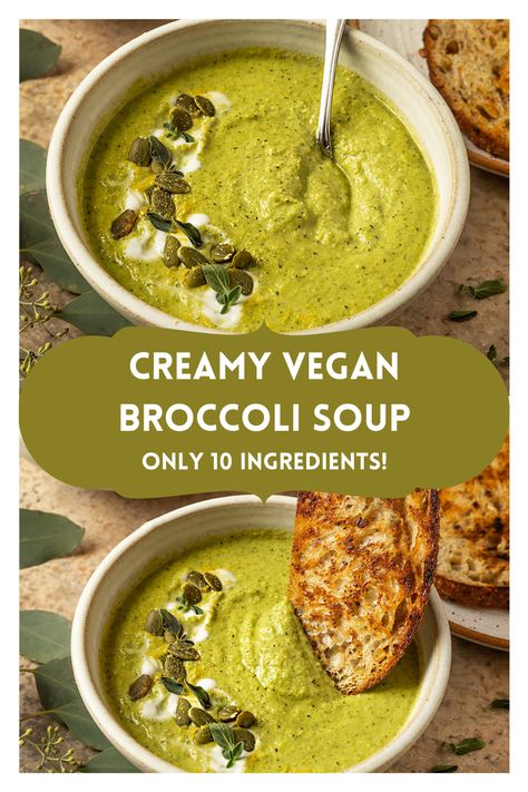 Vegan Broccoli Soup Recipes, Vegan Broccoli Soup, Broccoli Soup Healthy, Vegan Board, Blender Soup, Easy Vegan Soup, Nutritarian Diet, Soup Vegetarian, Creamy Broccoli Soup