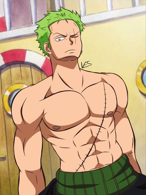 Zoro One Piece Full Body Drawing, Roronoa Zoro Full Body Picture, Roronoa Zoro Maid Outfit, Zoro Body One Piece, Zoro Meditating, Zoro Physique, Zoro Shirtless One Piece, Zoro Sixpack, Zoro Pretimeskip