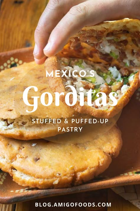 Gorditas can be experimented with quite a bit. For instance, instead of slicing open the fried gordita, you may stuff the gordita with your favorite fillings at the dough stage, seal it much like empanadas. The best thing about cooking is that you can have or develop your own style. #mexicanfood #mexico #amigofoods #gorditas Cooks Country Gorditas, Homemade Gorditas Recipes, Gorditas Recipe Mexican Filling, Corn Gorditas Recipe Mexican, Chicken Gorditas Recipe Mexican, Fried Gorditas Recipe Mexican, Gorditas Recipe Mexican Maseca, Authentic Mexican Gorditas Recipe, Gorditas Recipe Mexican Easy