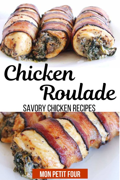 Rouladen Recipe Chicken, Meat Roulade Recipes, Fancy Chicken Recipes Dinner Parties, Chicken Roll Up Recipes, Chicken Rolls Recipes, Rolled Chicken Breast Recipes, Roulade Chicken, Chicken Ballotine Recipe, Chicken Roll Recipes