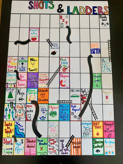 Shots And Ladders Game, Shots And Ladders, Shot Drinking Games, Drinking Board, Drunk Games, Drinking Board Games, Diy Party Games, Make Your Own Game, Ladders Game