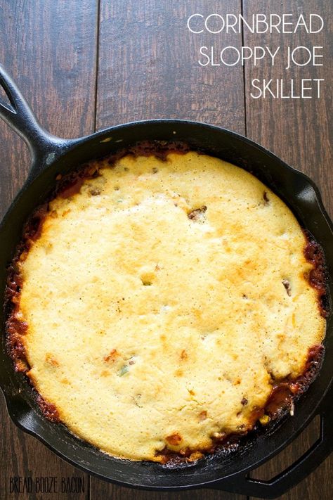 Our Cornbread Sloppy Joe Skillet is a less messy way to eat a weeknight classic! Cornbread Sloppy Joe, Best Sloppy Joe Recipe, Chili Cornbread Casserole, Chili Cornbread, Bread Booze Bacon, Skillet Bread, Skillet Cornbread, Chili And Cornbread, Cornbread Casserole