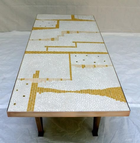 1958 Californian Studio, "Mosaic tile" Coffee Table 6 Mosiac Tile Coffee Table, Ceramic Tile Furniture, Mosaic Tiles Table, Mosaic Tables Ideas, Mosaic Furniture Ideas, Mosaic Coffee Table Diy, Mosaic Table Diy, Tile Outdoor Table, Tile Furniture Diy