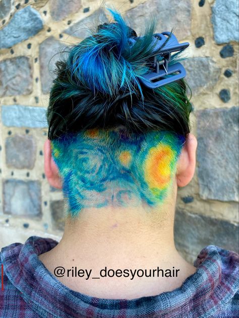 Starry Night Hair, Undercut Hair Dye, Dyed Undercut, Night Hair, Hair References, Starry Starry Night, Funky Hair, Shaved Hair Designs, Night Hairstyles