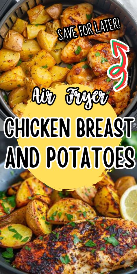 Easy Air Fryer Chicken Breast And Potatoes Quick Air Fryer Chicken Recipes, Chicken And Potato Air Fryer Recipes, Chicken And Potatoes In Air Fryer, Chicken Potatoes Air Fryer, Air Fryer Chicken And Sweet Potatoes, Chicken Breast Dinner Ideas Air Fryer, Air Fryer Boneless Skinless Chicken Breast Recipes Easy, Easy Air Fryer Chicken Recipes, Air Fryer Chicken Potatoes