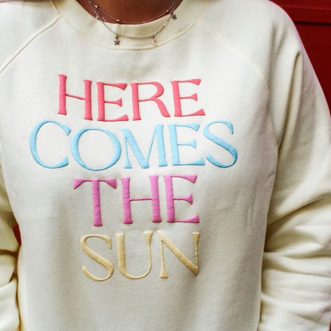 Here comes the sun crewneck sweatshirt yellow vibes for spring fashion Yellow Aesthetic Fashion, Spring Sweatshirt, Here Comes The Sun, Yellow Sweatshirt, Moms Club, Yellow Aesthetic, Instagram Worthy, Yellow Sweater, Here Comes