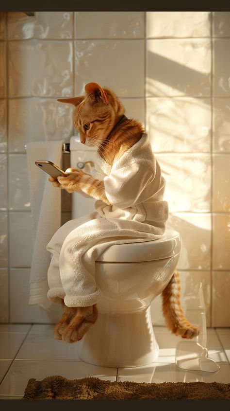 #OrangeTabbyCat #Iphone15 #Realistic3dRendering #BathroomScene #HumorousCatPortrait #TheCandie Cat On Toilet, Open Toilet, Toilet Pictures, Inspirational Digital Art, Bathroom Wall Decor Art, Photography Movies, Frosted Windows, Cat Toilet, Orange Tabby Cats