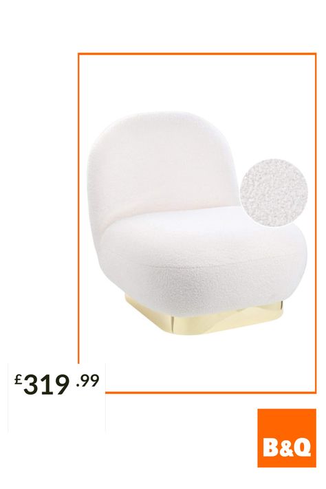 This modern armchair delights with its design. It features a round shape and square, golden base that make the chair a unique, geometric piece of furniture. It is upholstered in bouclé fabric, a soft yet strong material that will easily withstand years of usage without losing on its texture and colour. The golden, square base complements the whole design, adding a glam accent and providing stability to the construction at the same time. Combine this armchair with other geometric furniture and ac Boucle Armchair, Geometric Furniture, Modern Armchair, Dream House Decor, Contemporary Interior, Furniture Chair, Storage Furniture, The Golden, Round Shape