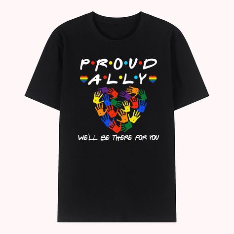 unity and solidarity within the LGBTQ+ community. This t-shirt is perfect for anyone looking for a stylish and empowering gay pride ally shirt to wear to pride events or as part of their everyday wardrobe. Show your support and love with this eye-catching and meaningful shirt! Pride Month Shirt Ideas, Pride Shirt Design, Pride Crafts, Pride 2024, Proud Ally, Queer Shirt, Silly Clothes, Gay Pride Shirts, Expressing Love