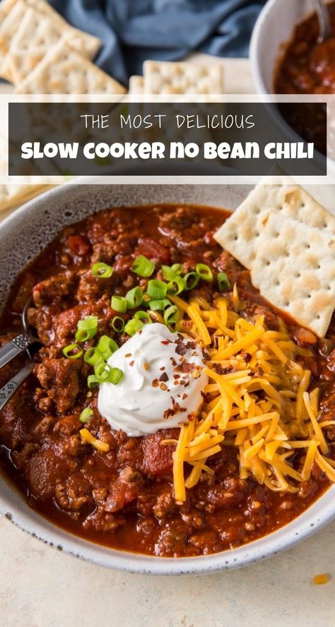 No Bean Chili Recipe, Beanless Chili Recipe, Slow Cooker Chili Recipe, Chili Chili, Bean Chili Recipe, Chili Recipe Turkey, Chili Recipe Crockpot, Crockpot Chili, Chilli Recipes