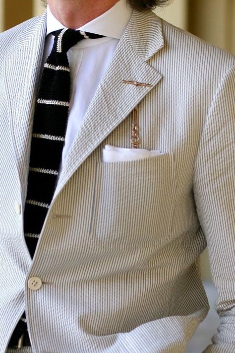 Seersucker Jacket, The Sartorialist, Seersucker Suit, Look Formal, Coastal Wedding, Knit Tie, Sharp Dressed Man, Mens Style, Well Dressed Men